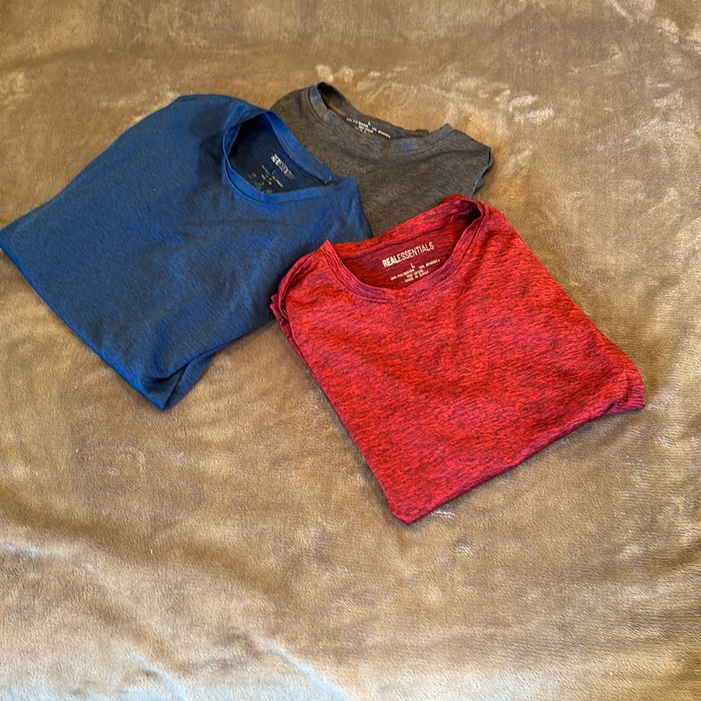 3 Real Essentials youth large red/blue/gray athletic shirts